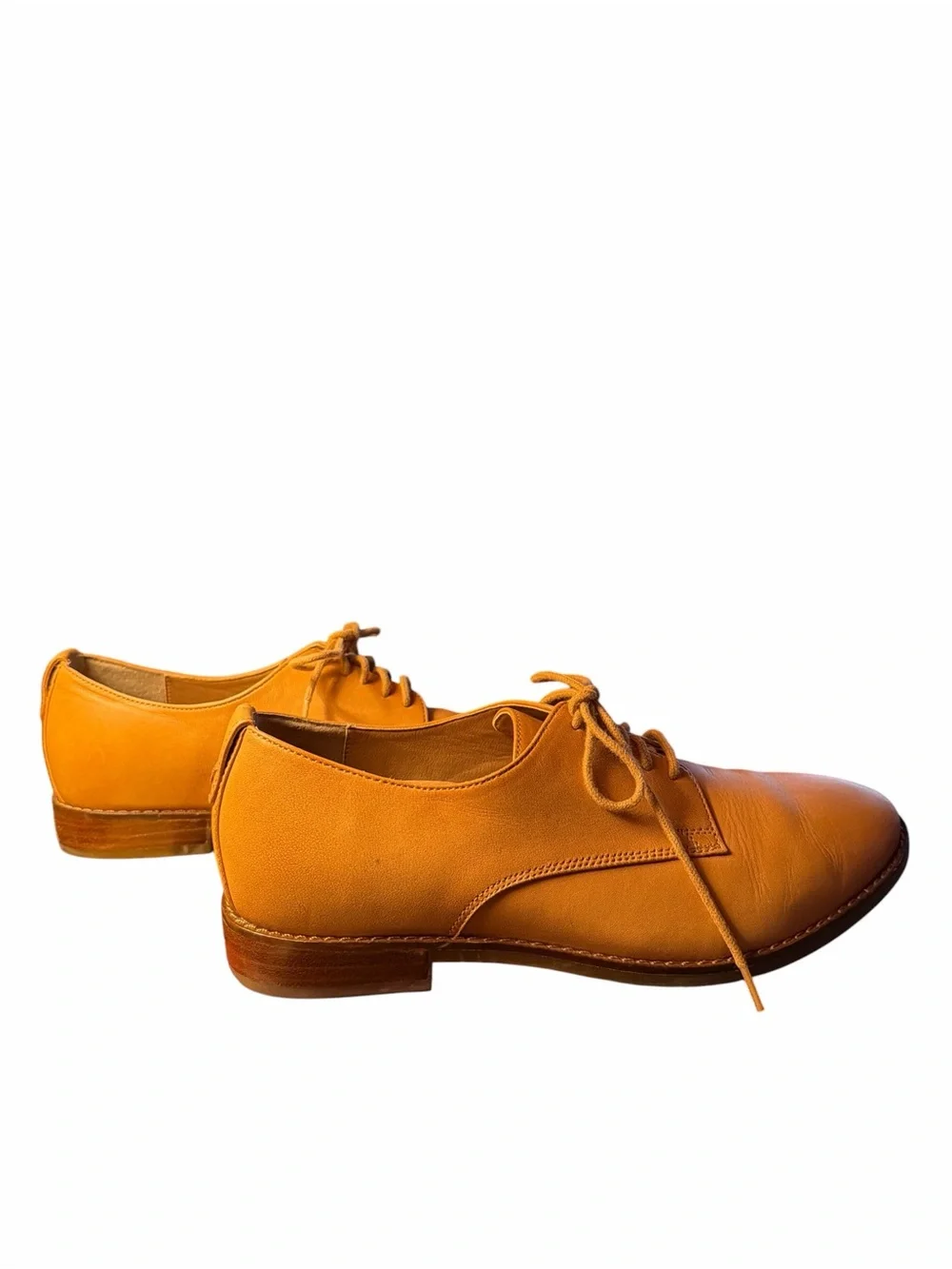 Vionic Leather Oxford Flats Tan Comfort Shoes Size 6 Minimalist 1” Heel